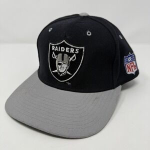 Vintage Oakland Raiders Hat Cap Fitted Mens Black Gray NFL Football Starter 90s